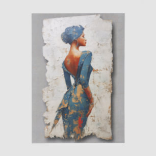 Dark Skin Woman in Blue EL6R Decoupage Tissue Paper