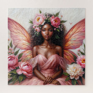 Dark-Skinned Fairy With Pink Wings Art Jigsaw Puzzle