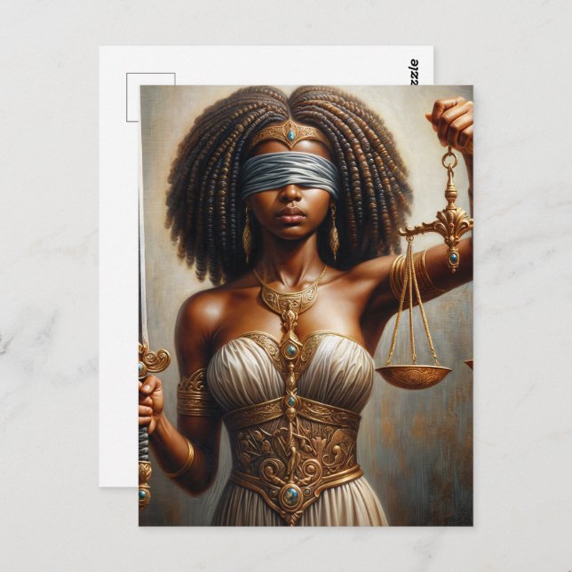 Dark-Skinned Lady Justice With Scales and Sword Postcard (Front/Back)