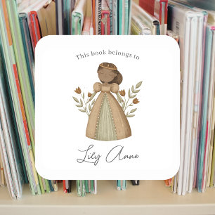 Dark skinned Princess bookplate  Square Sticker