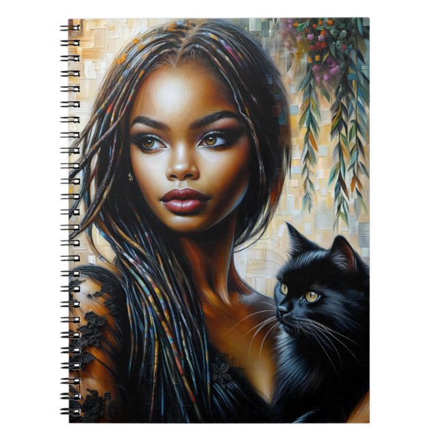 Dark-Skinned Woman With Black Cat Notebook (Front)