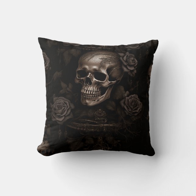 Dark Skull and Roses Cushion (Front)