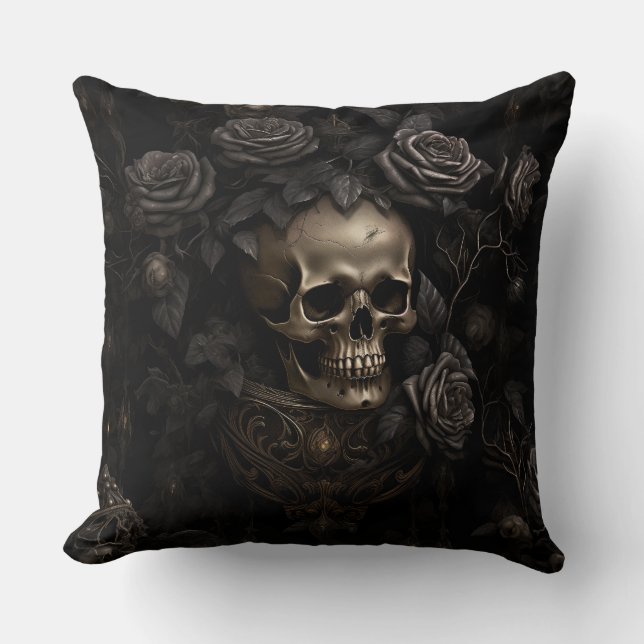Dark Skull and Roses Cushion (Front)