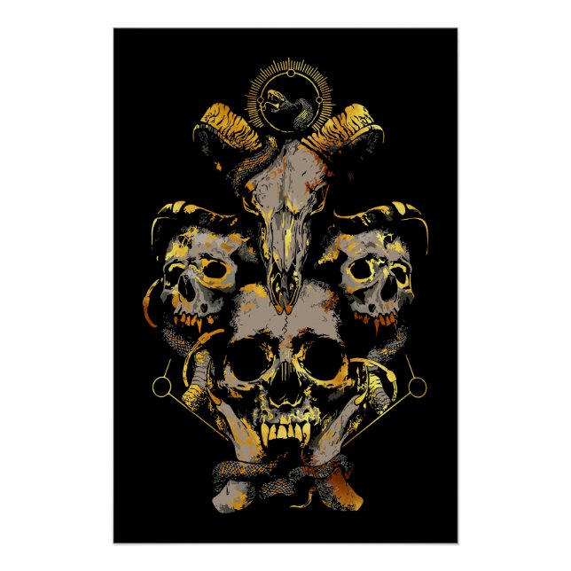 Dark Skull Art with Snake and Ram Elements Poster (Front)