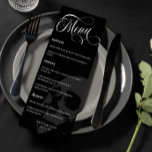 Dark Skull Beautiful Script Goth Wedding Menu<br><div class="desc">Goth wedding menu in shades of charcoal,  black,  and white with a skull and pretty fonts.</div>