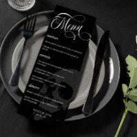 Dark Skull Beautiful Script Goth Wedding Menu