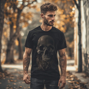 Dark Skull with Beard Art Symbol of Mortality T-Shirt