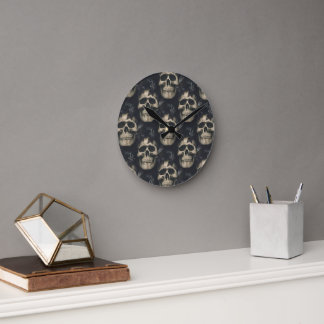 Dark Skulls Round Clock