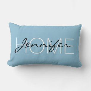 Dark sky blue colour home monogram lumbar cushion