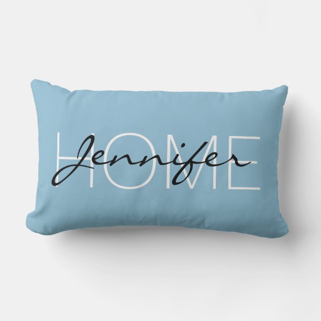 Dark sky blue colour home monogram lumbar cushion (Front)