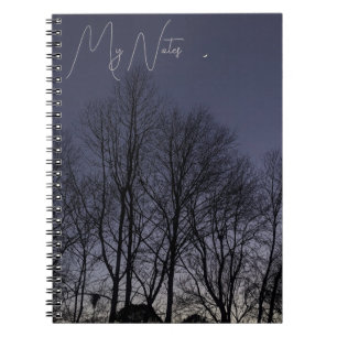 Dark Sky , Moon and Star Spiral Photo Notebook