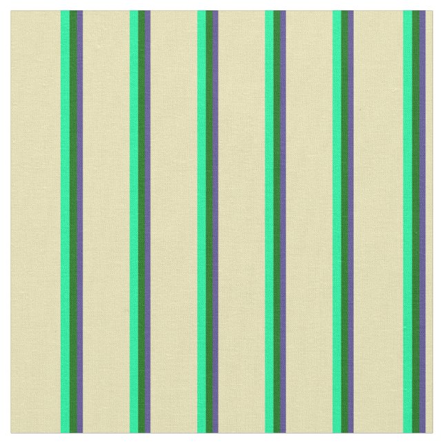 Dark Slate Blue, Dark Green, Green & Tan Stripes Fabric (Close Up)