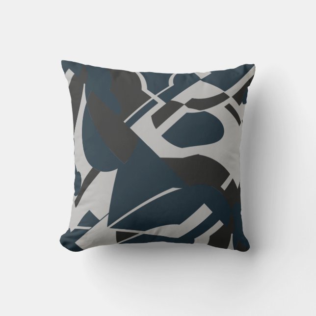 Dark Slate Blue Grey Black Bold Diagonal Abstract Cushion (Front)