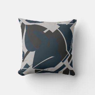 Dark Slate Blue Grey Black Bold Swirling Abstract Cushion