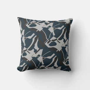 Dark Slate Blue Grey Black Diagonal Art MCM Look Cushion