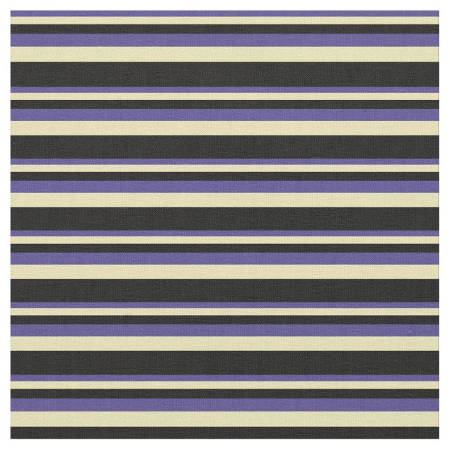 Dark Slate Blue, Tan, and Black Coloured Lines Fabric (Close Up)
