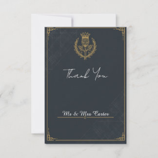 Dark Slate Gold Scottish Thistle Wedding Thank You Card