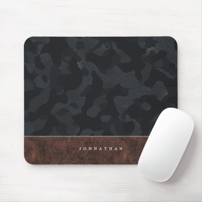 Dark Slate Grey Camouflage Pattern & Leather Mouse Pad (With Mouse)