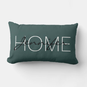 Dark slate grey colour home monogram lumbar cushion