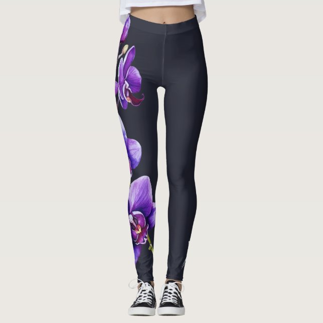 Dark Slate Grey, Purple Orchid Leggings (Front)