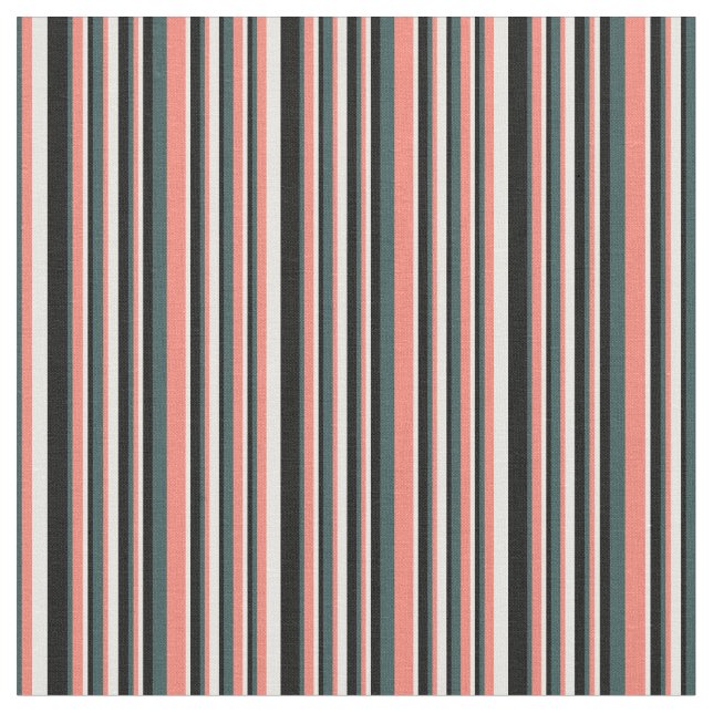 Dark Slate Grey, Salmon, White, and Black Lines Fabric (Close Up)