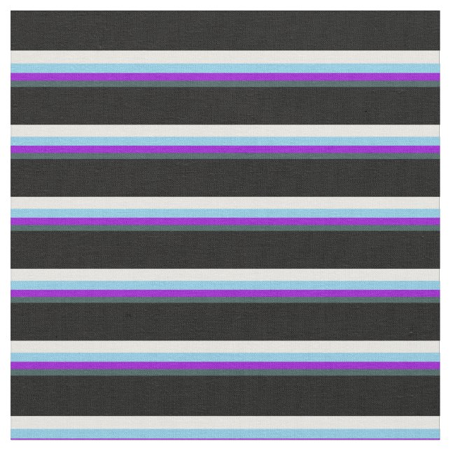 Dark Slate Grey, Violet, Sky Blue, White & Black Fabric (Close Up)