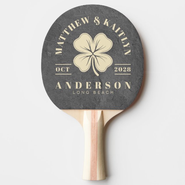 Dark Slate Stone Irish Clover Wedding Crest Ping Pong Paddle (Front)