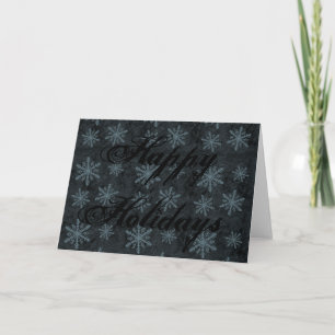 Dark Snowflake Pattern Blue Holiday Card