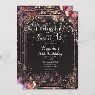 Dark Sparkle Glitter Glam Lights Sweet 16 Party Invitation