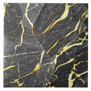 Dark Speckled Marble Effect with Golden Veins Ceramic Tile