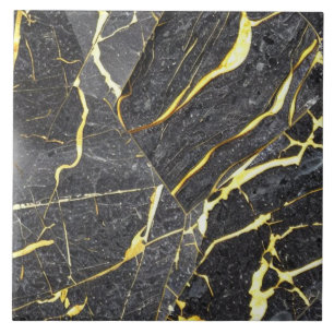 Dark Speckled Marble Effect with Golden Veins Ceramic Tile