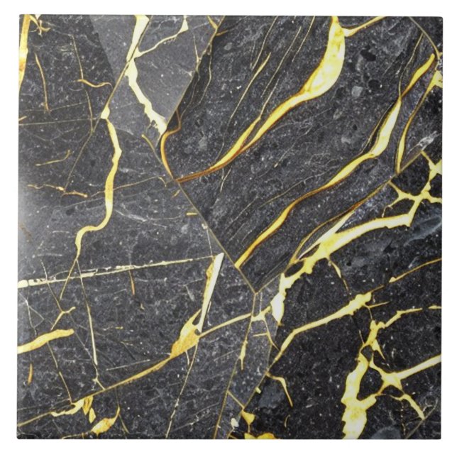 Dark Speckled Marble Effect with Golden Veins Ceramic Tile (Front)