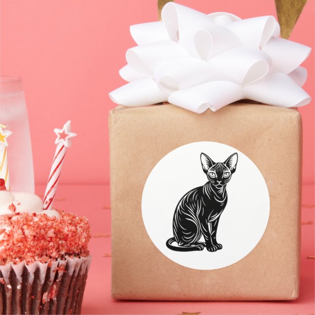 Dark Sphynx Cat – Mysterious Minimal Art Classic Round Sticker (Party)