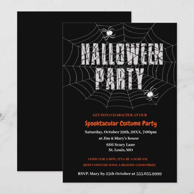 Dark Spiderweb Halloween Party Invitation (Front/Back)