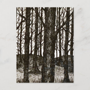 Dark Spooky Eerie Trees Forest Ink Drawing Postcard