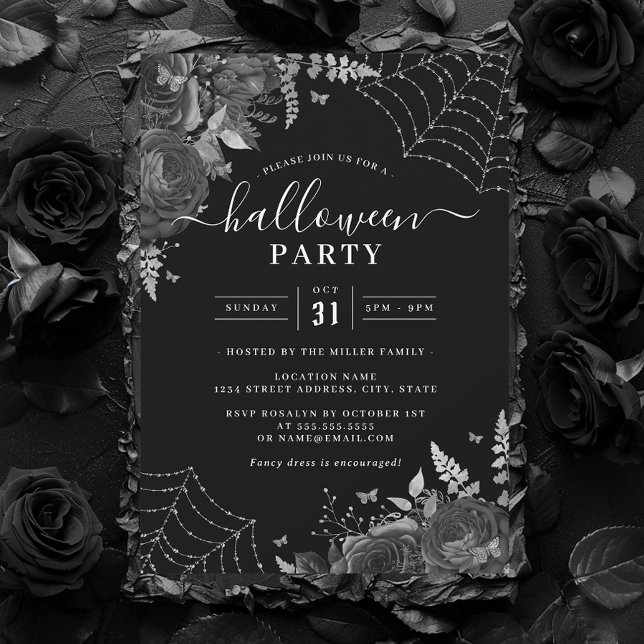 Dark Spooky Floral Cobwebs Halloween Party  Invitation (Creator Uploaded)