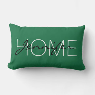 Dark spring green colour home monogram lumbar cushion