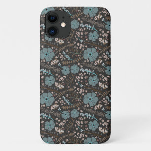 Dark Spring Mix Flowers Teal Grey Pink Floral iPhone 11 Case