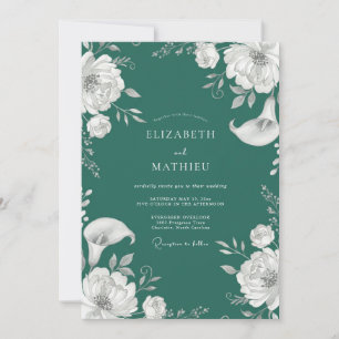 Dark Spruce Calla Lily Wedding Invitation