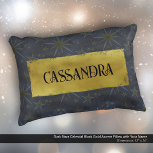 Dark Stars Celestial Black Gold Name Decorative Cushion
