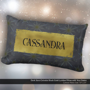 Dark Stars Celestial Black Gold Name Lumbar Cushion