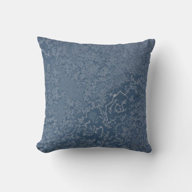 Dark Steel Blue Icy Crystals Throw Pillow (Front)