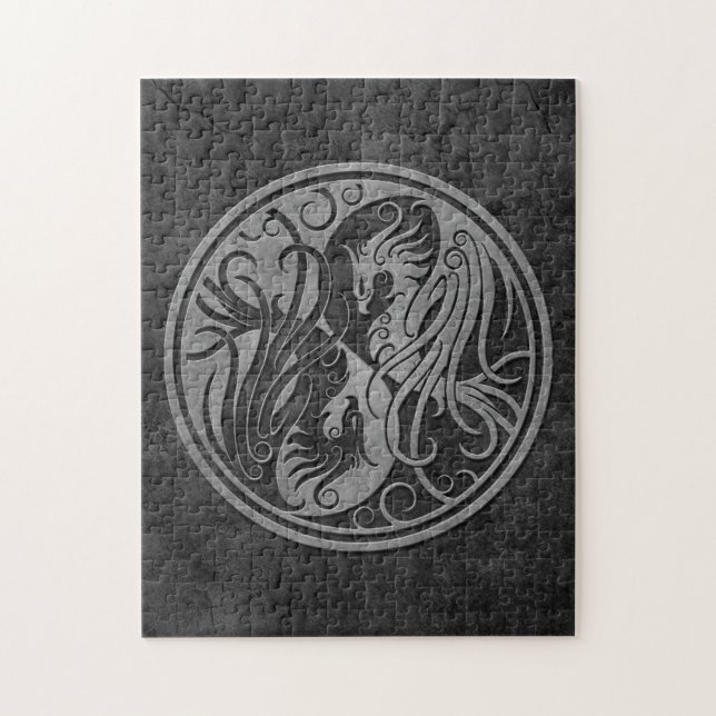 Dark Stone Yin Yang Phoenix Jigsaw Puzzle (Vertical)