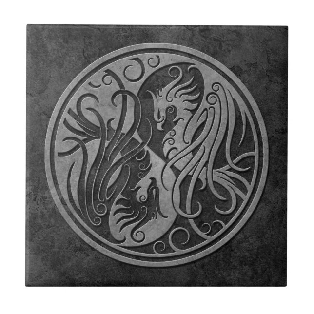 Dark Stone Yin Yang Phoenix Tile (Front)