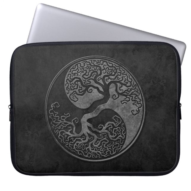 Dark Stone Yin Yang Trees Laptop Sleeve (Front)