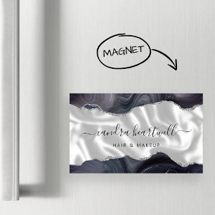 Dark Storm Grey Agate Silver Glitter Luxury Magnetic Business Card