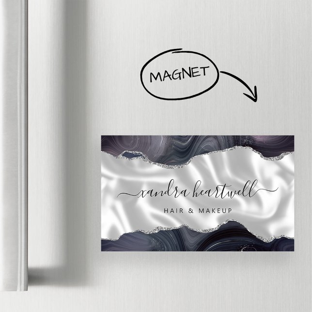 Dark Storm Grey Agate Silver Glitter Luxury Magnetic Business Card (Creator Uploaded)