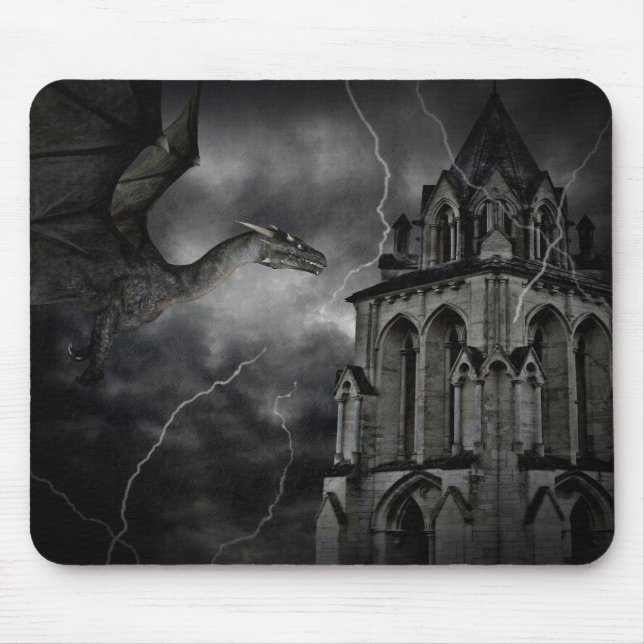 Dark stormy night gothic fantasy dragon mouse pad (Front)