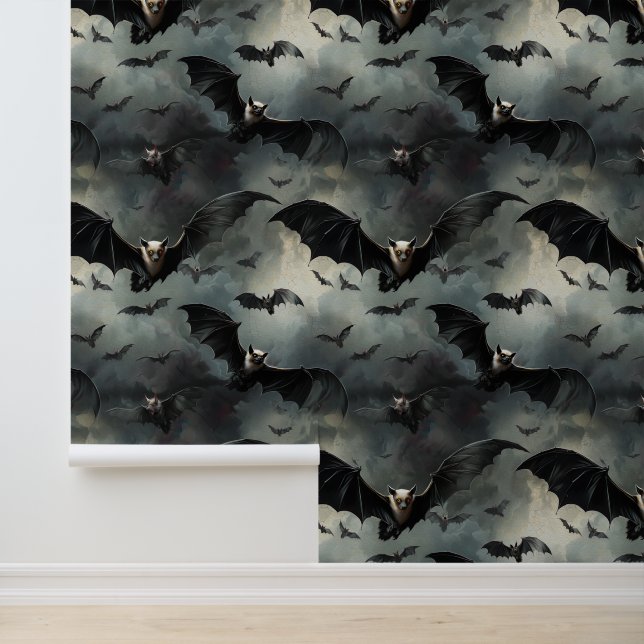 Dark Stormy Skies Bats Oil Painting Effect Gothic Wallpaper (Application)