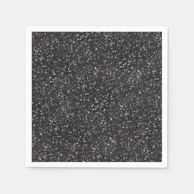 Dark Stylish Silver Grey Black Glitter Napkin (Front)